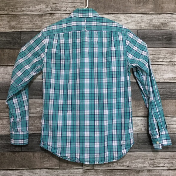 Banana Republic Soft Wash Plaid Button Shirt Men’s S Teal White 100% Cotton - Picture 4 of 9